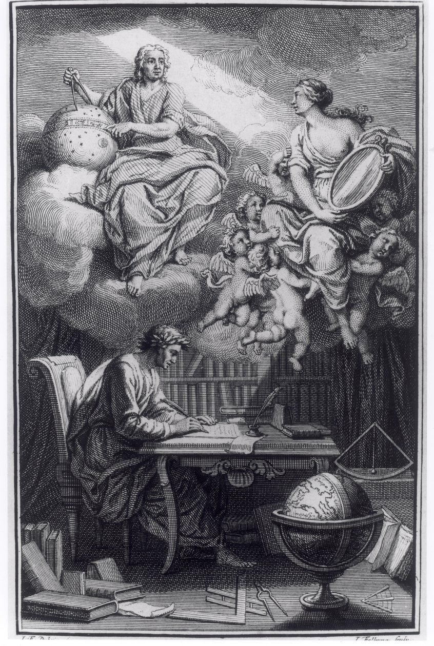 Frontispice of Elements de la Philosophie de Newton af Voltaire (1694-1778) udgivet i Amsterdam, 1738 af Dutch School