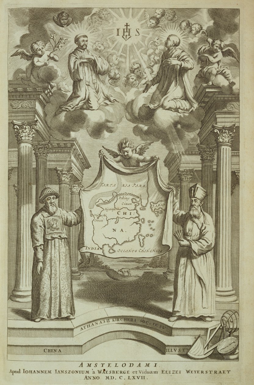 Frontispice til Kina Illustreret af Athanasius Kircher (1601-80) 1667 af Dutch School