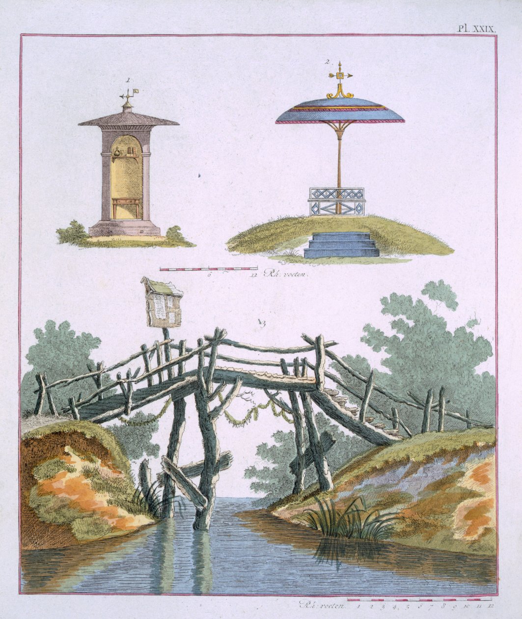 Havedekorationer, fra Magazine of Garden Gems af G. van Laar, udgivet 1802 af Dutch School