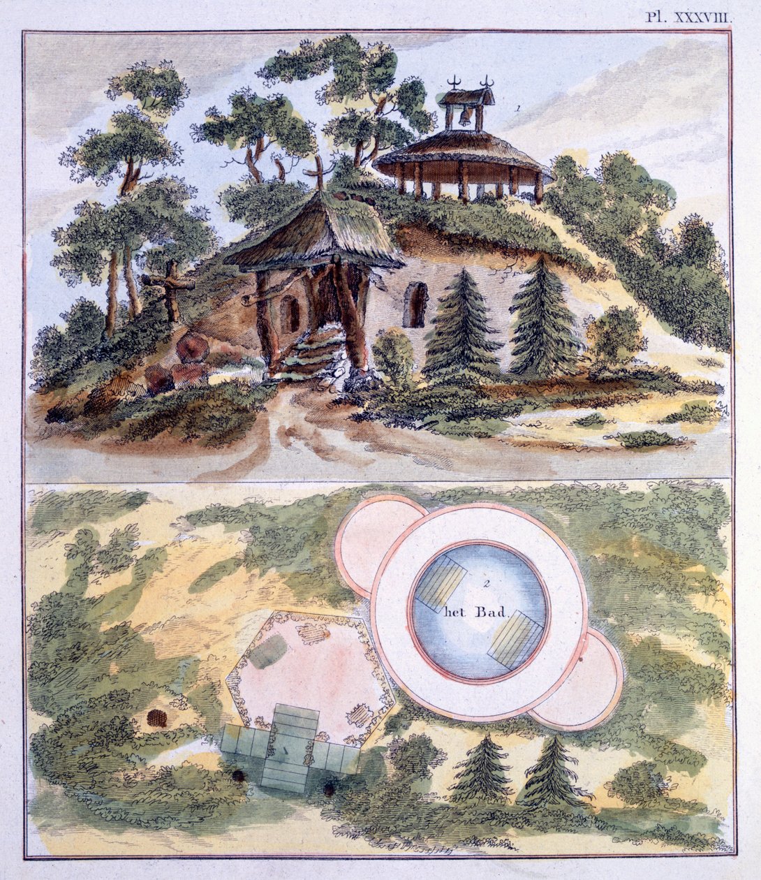 Havedekorationer, fra Magazine of Garden Gems af G. van Laar, udgivet 1802 af Dutch School
