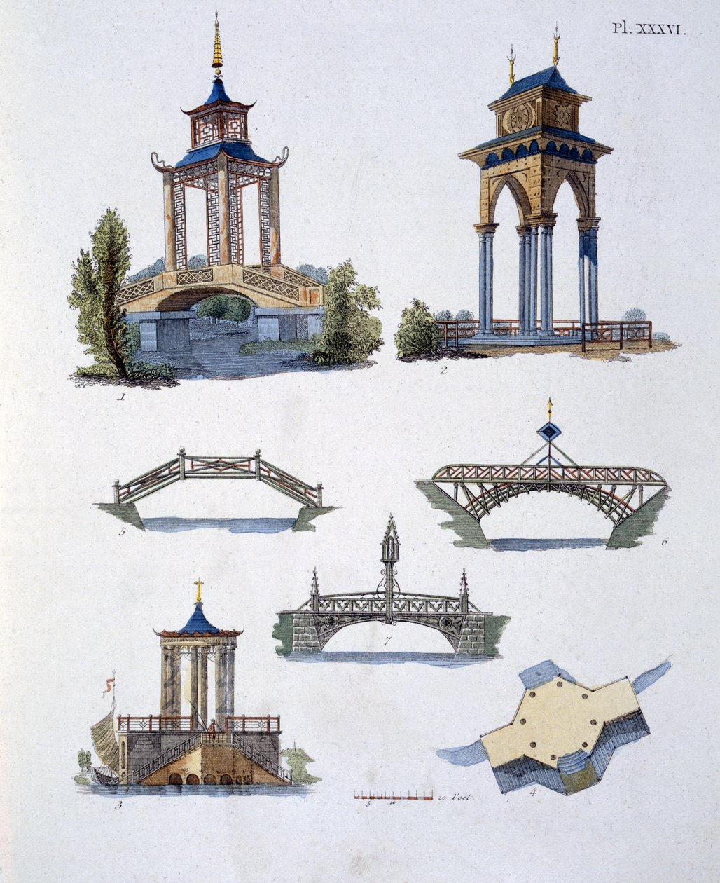 Havedekorationer, fra Magazine of Garden Gems af G. van Laar, udgivet 1802 af Dutch School