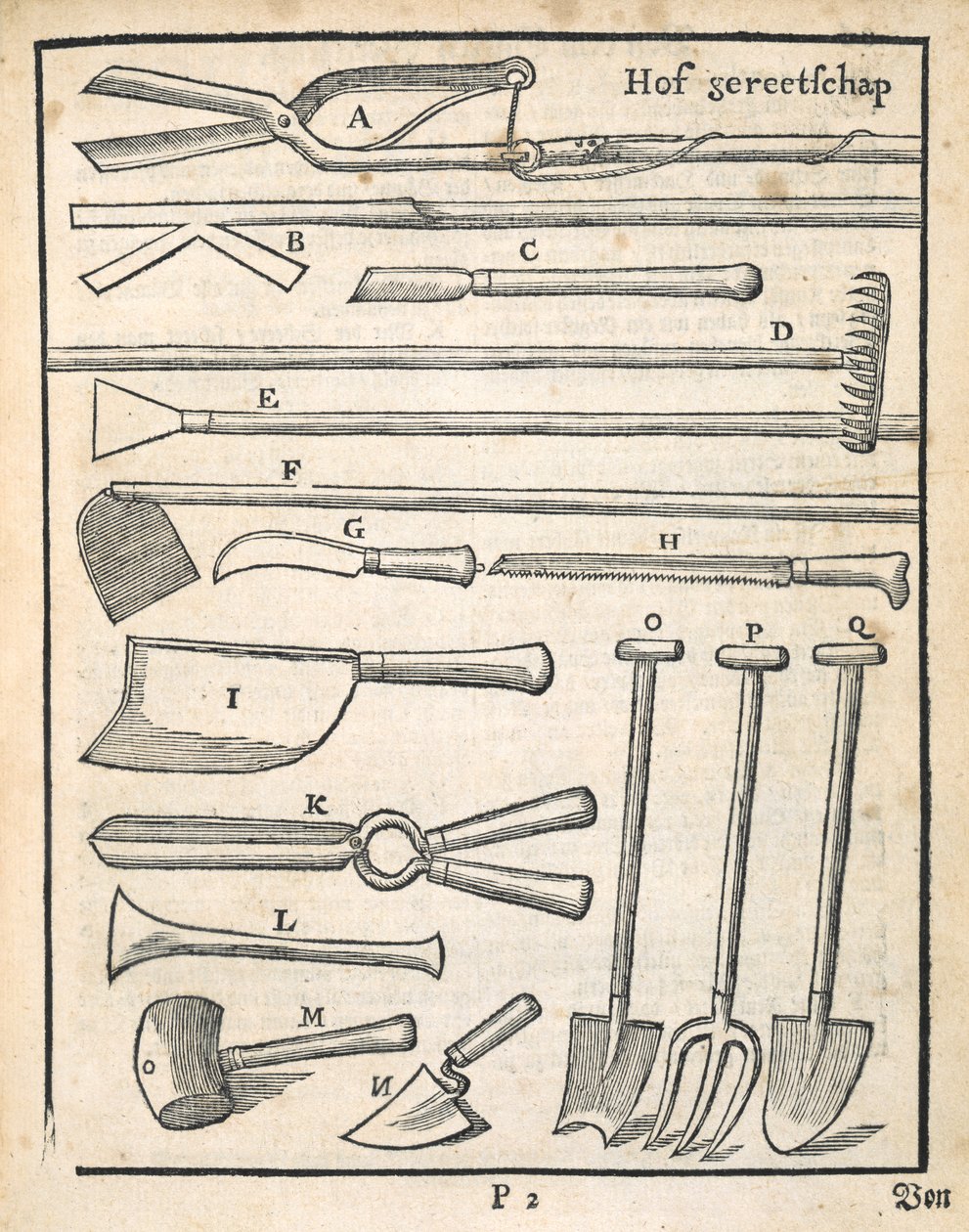 Haveredskaber, fra The Dutch Gardener af Johann van der Groen, udgivet 1699 af Dutch School