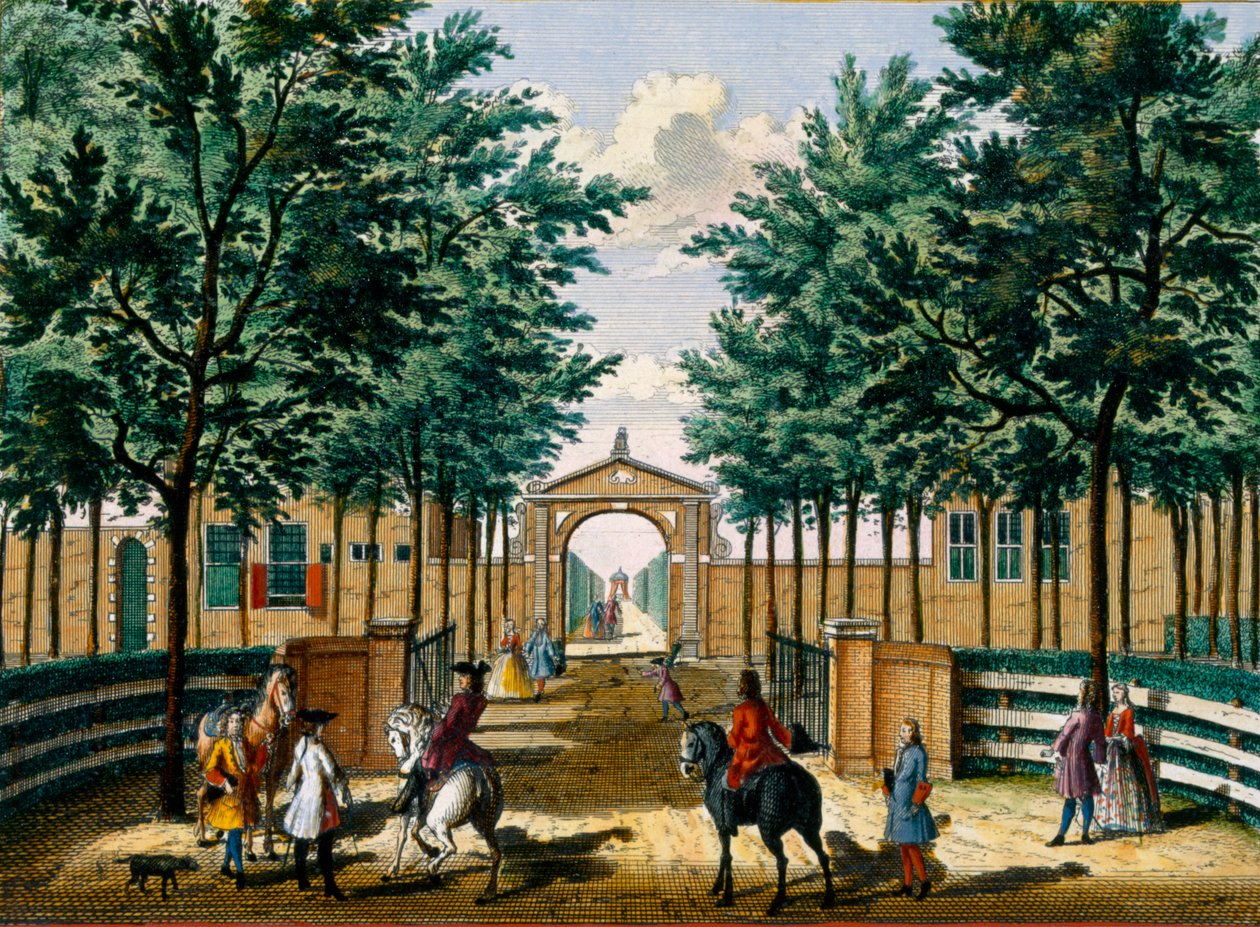 Haverne i Francois van Haringkaspels lystpalads, fra Het Zeganpralent Kennemerlant af Hendrick de Leth og Matthias Brouerius Van Nidek, udgivet ca. 1700-1730 af Dutch School