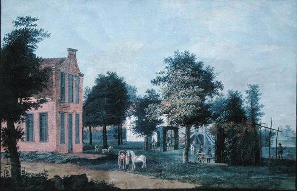 Huntsmen in a Garden Setting, ca. 1770 (gouache på papir) af Dutch School