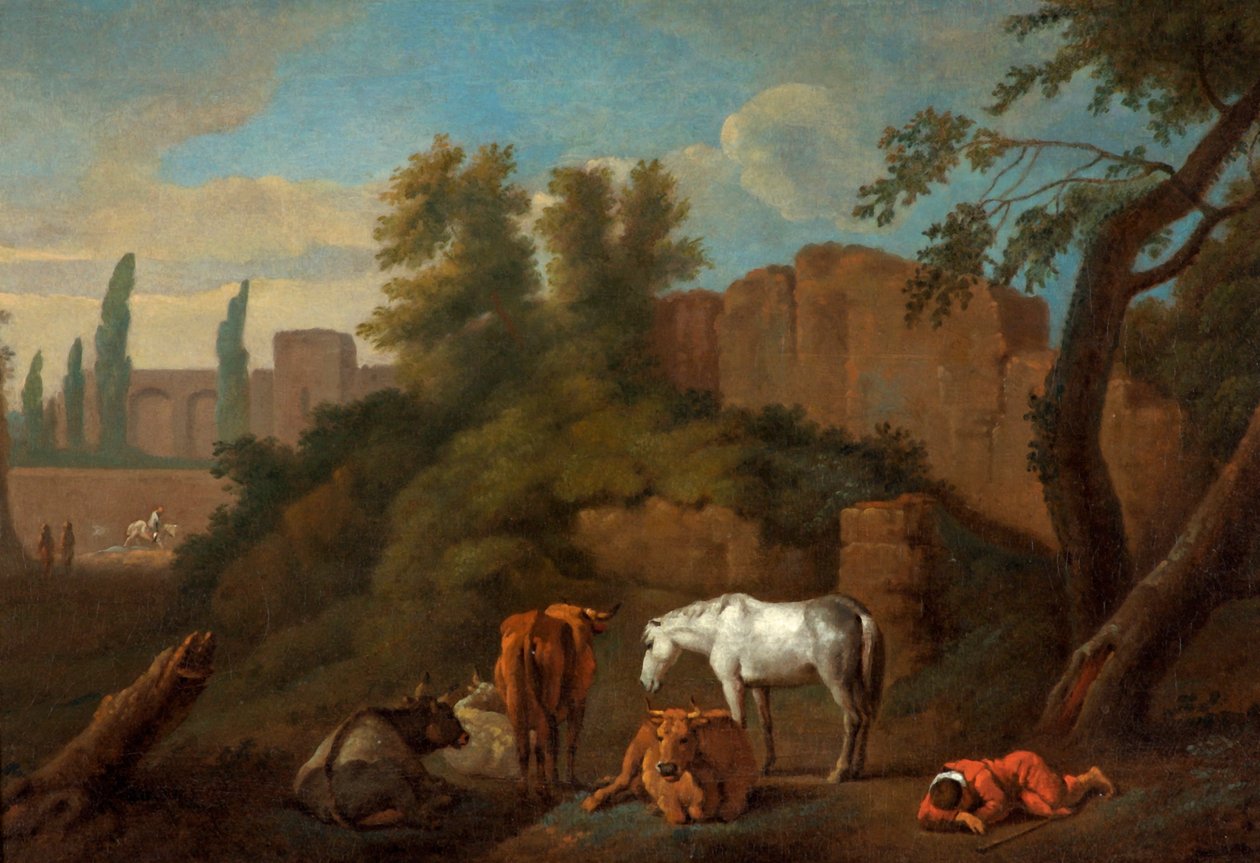 Landskab med en sovende dreng, ca. 1650 af Dutch School