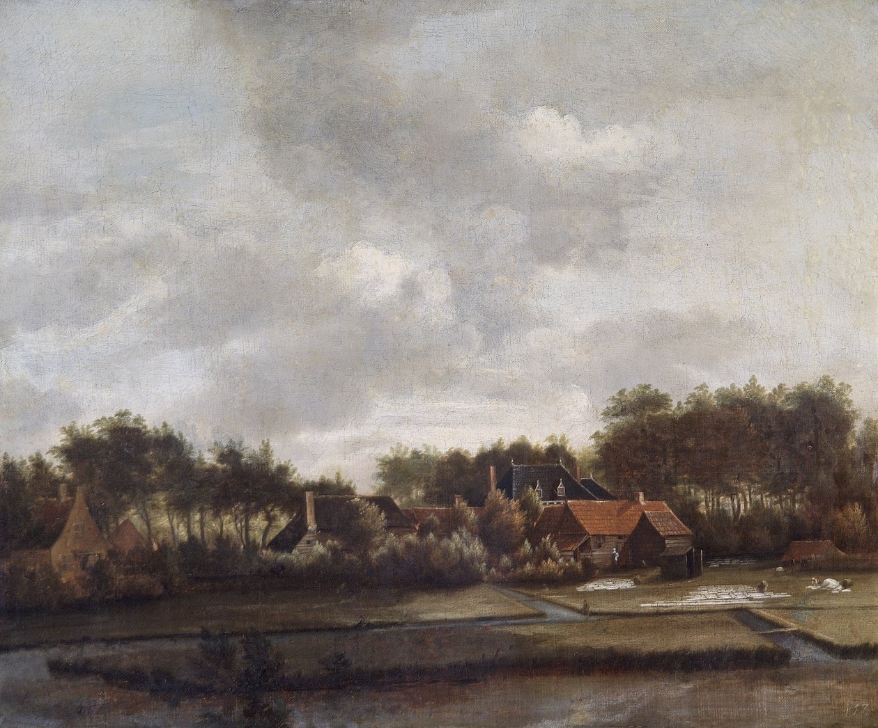 Landskab, med blegegrunde af Dutch School