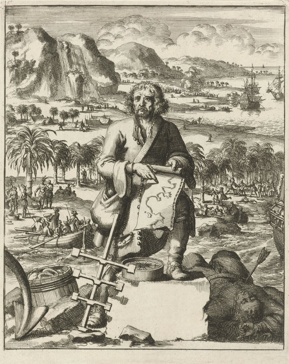 Louis Hennepin lander i Nordamerika, pub. 1688 stik. af Dutch School