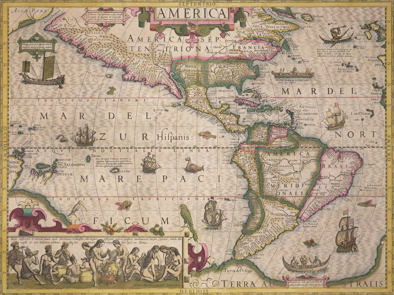 Kort over Amerika, fra Mercator Atlas, pub. af Jodocus Hondius (1563-1612), Amsterdam, 1606 af Dutch School