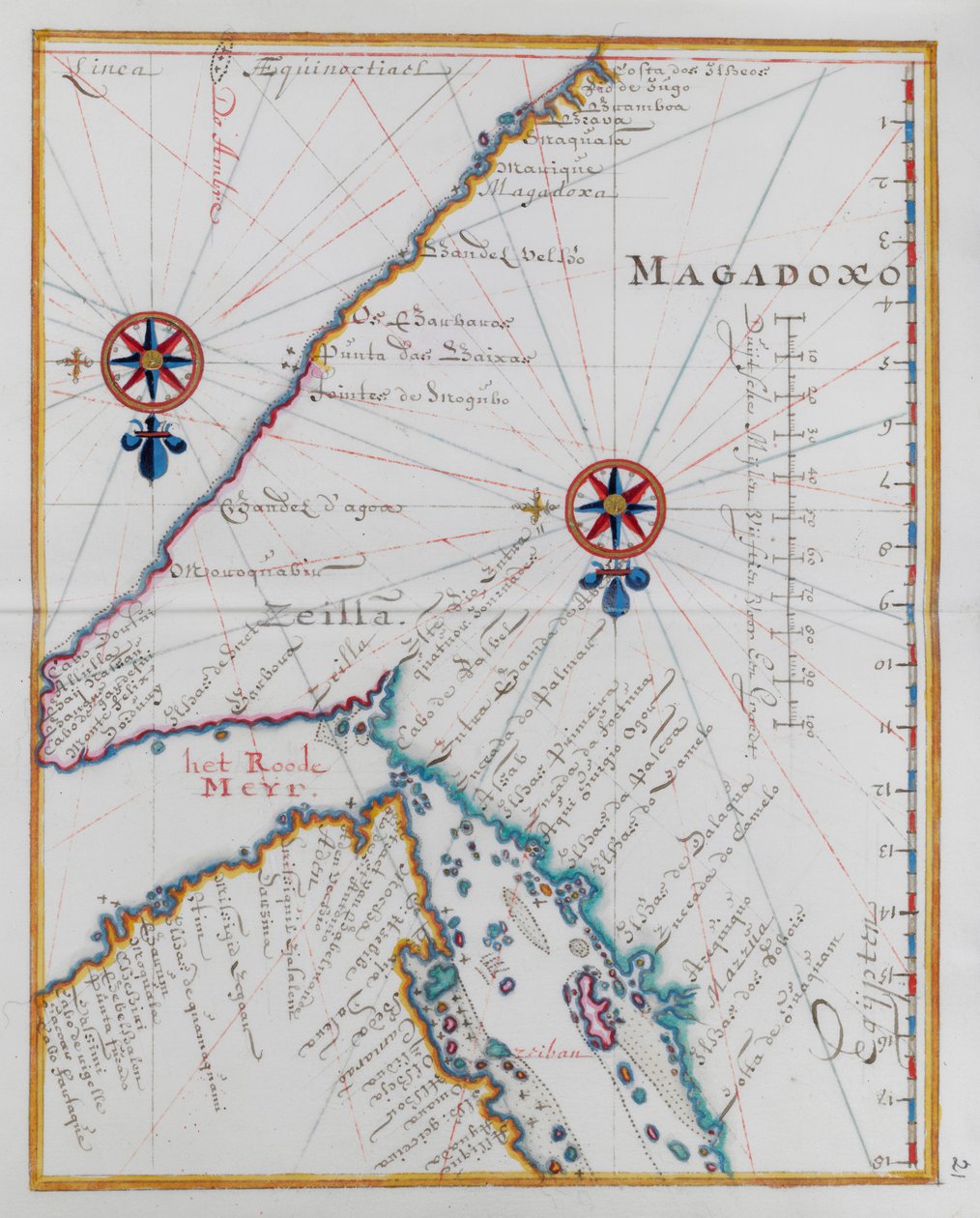 Kort over Magadoxo, Zanzibar. af Dutch School