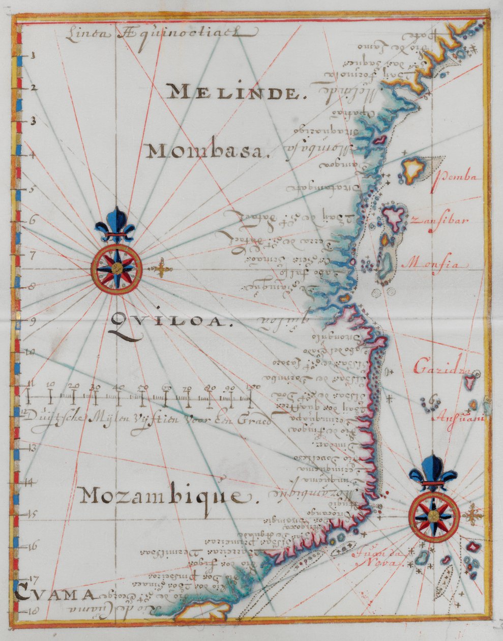 Kort over Mombasa, Østafrika. af Dutch School
