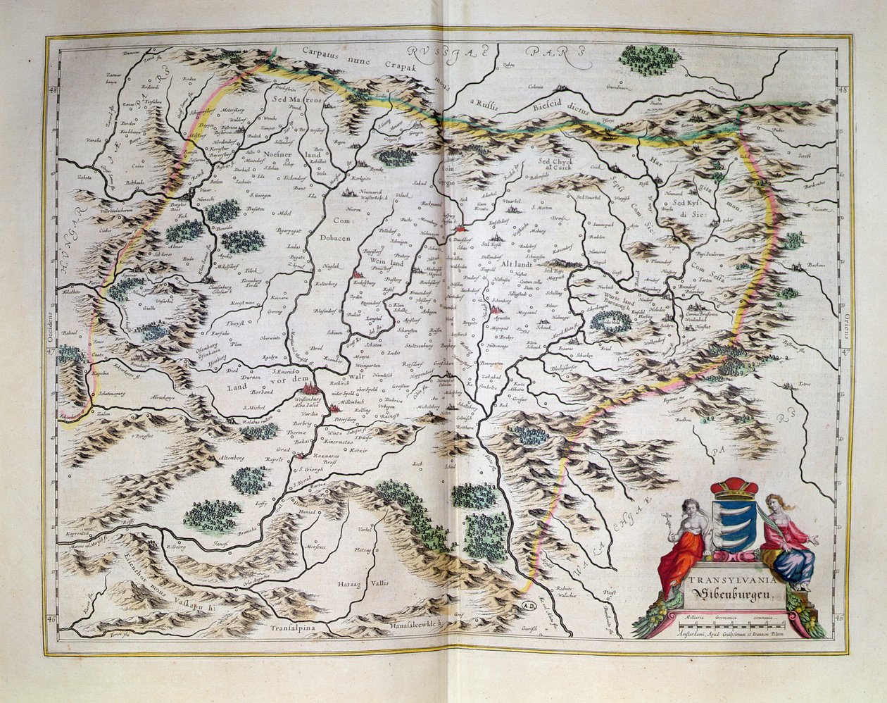 Kort over Transsylvanien, fra et atlas, Amsterdam, 1657 af Dutch School