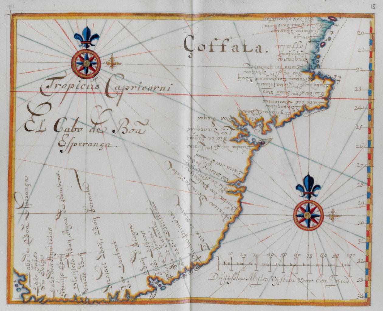 Kort over Kap det Gode Håb (cabo da Boa EsperanÃ§a.) af Dutch School