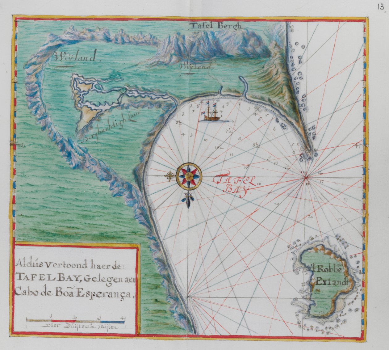 Kort over Kap det Gode Håb. Table Bay, Sydafrika. af Dutch School