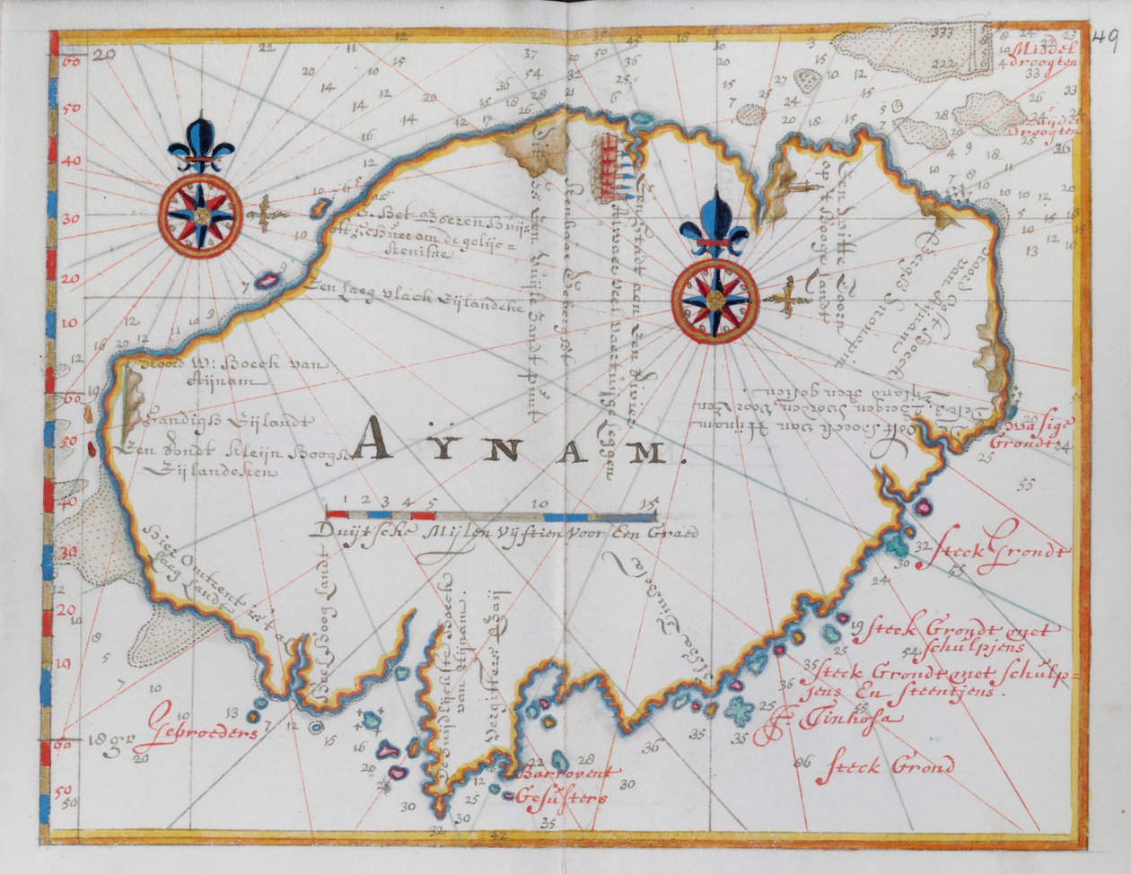 Kort over øen Aynam. af Dutch School