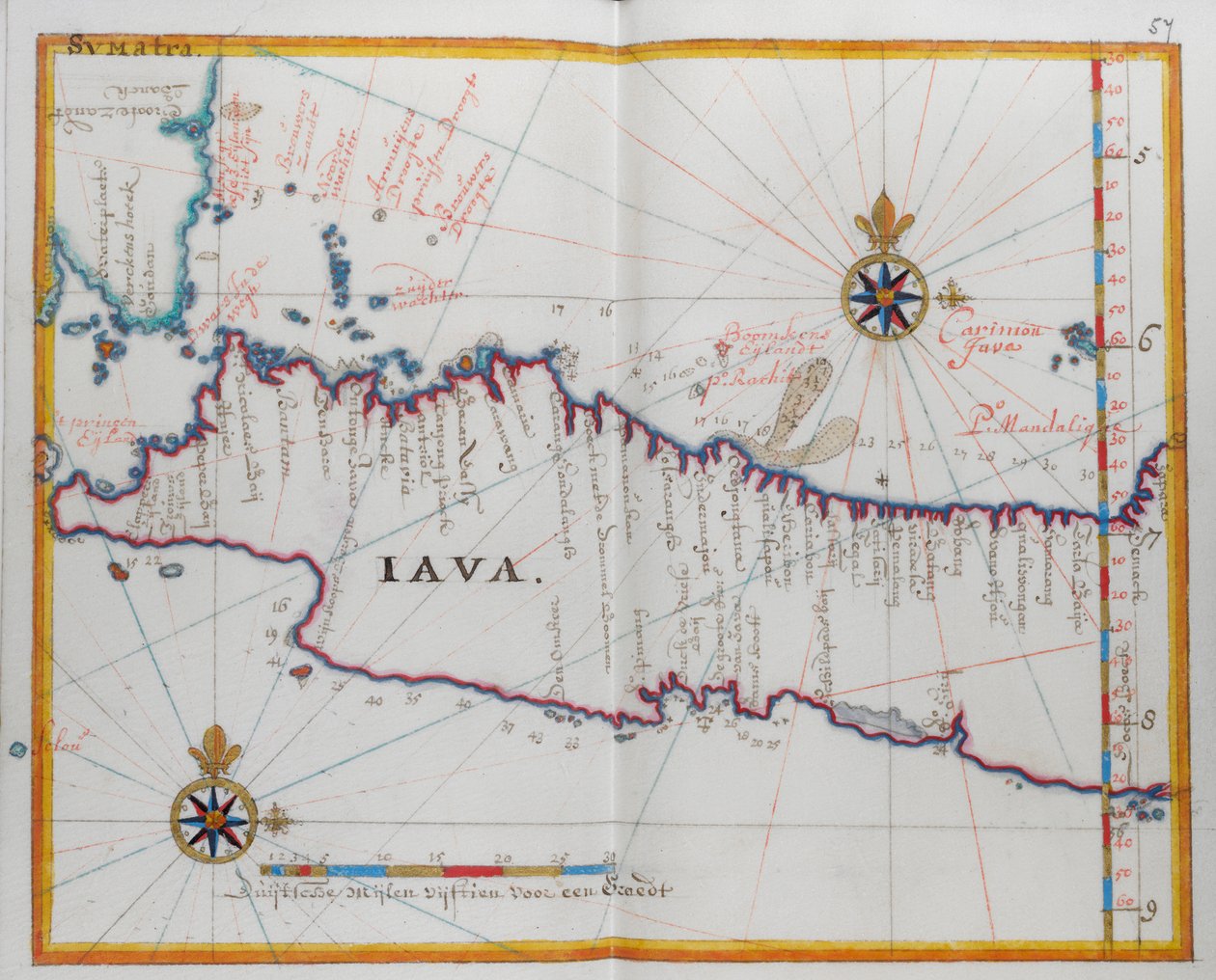 Kort over øen Java. af Dutch School