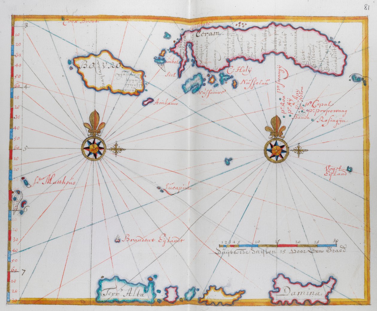 Kort, der viser Bouro og Ceram (Seram), Indonesien. af Dutch School