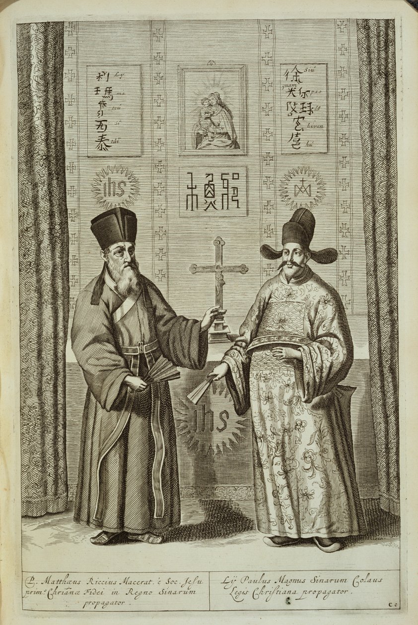 Matteo Ricci (1552-1610) og Paulus Li, fra Kina Illustreret af Athanasius Kircher (1601-80) 1667 af Dutch School