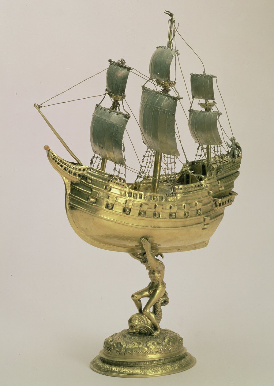 Modelkrigsskib, Amsterdam, 1595-96 (forgyldt sølv) af Dutch School