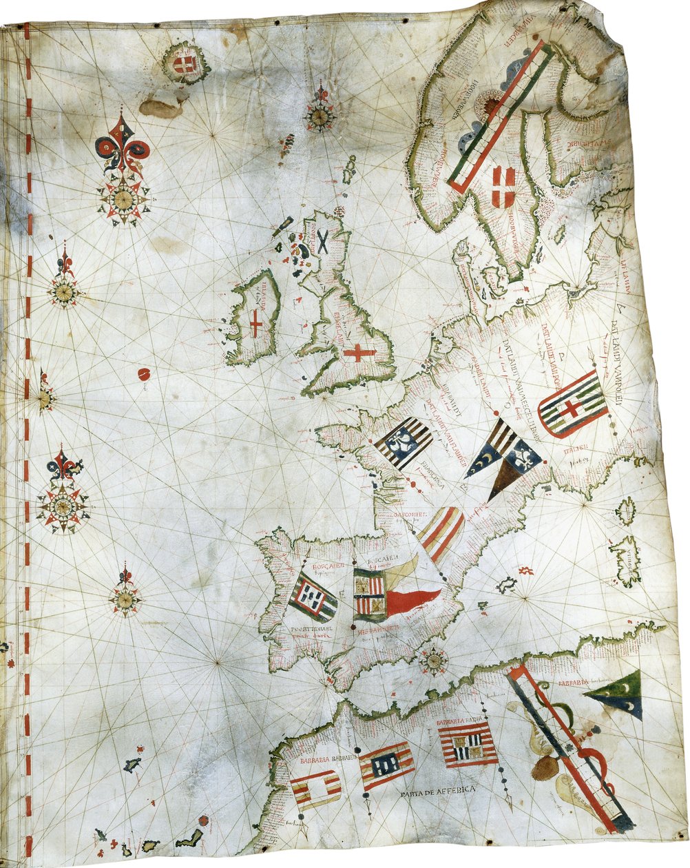 Portolan-kort over Vesteuropa og Nordafrika, ca. 1580 af Dutch School