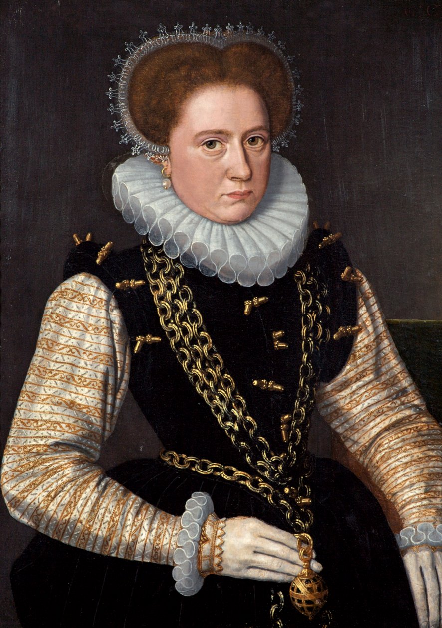 Portræt af en dame i spansk dragt, ca. 1585 af Dutch School