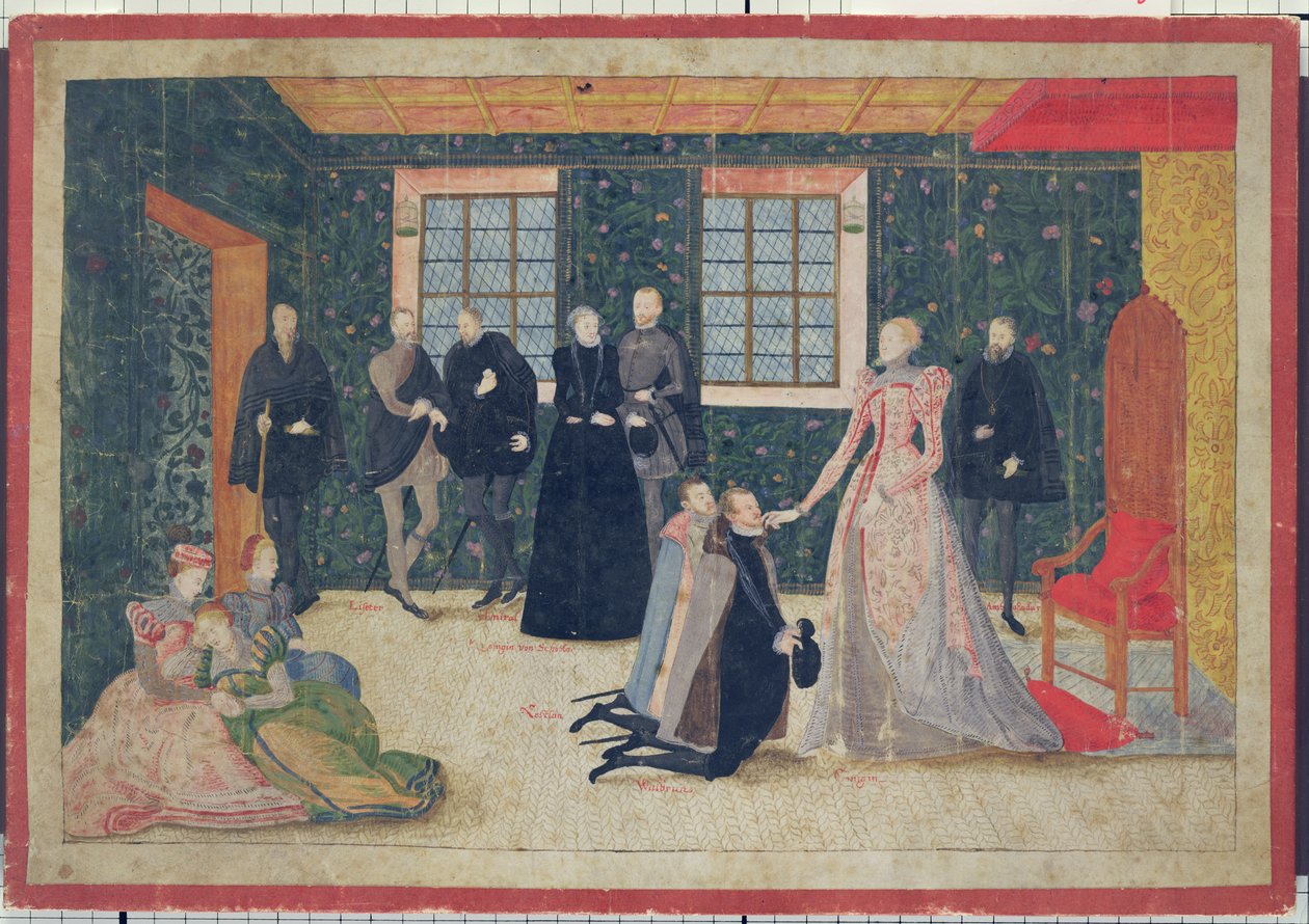 Dronning Elizabeth modtager hollandske ambassadører (gouache på kort) af Dutch School