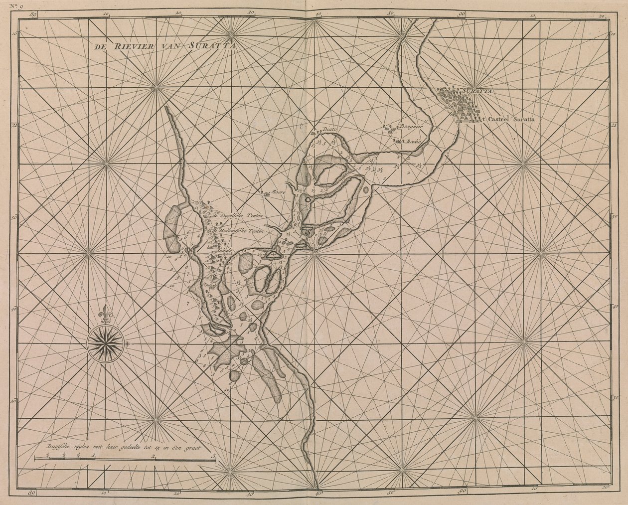 Indsejlingen til Surat, ca. 1726 (tryk) af Dutch School