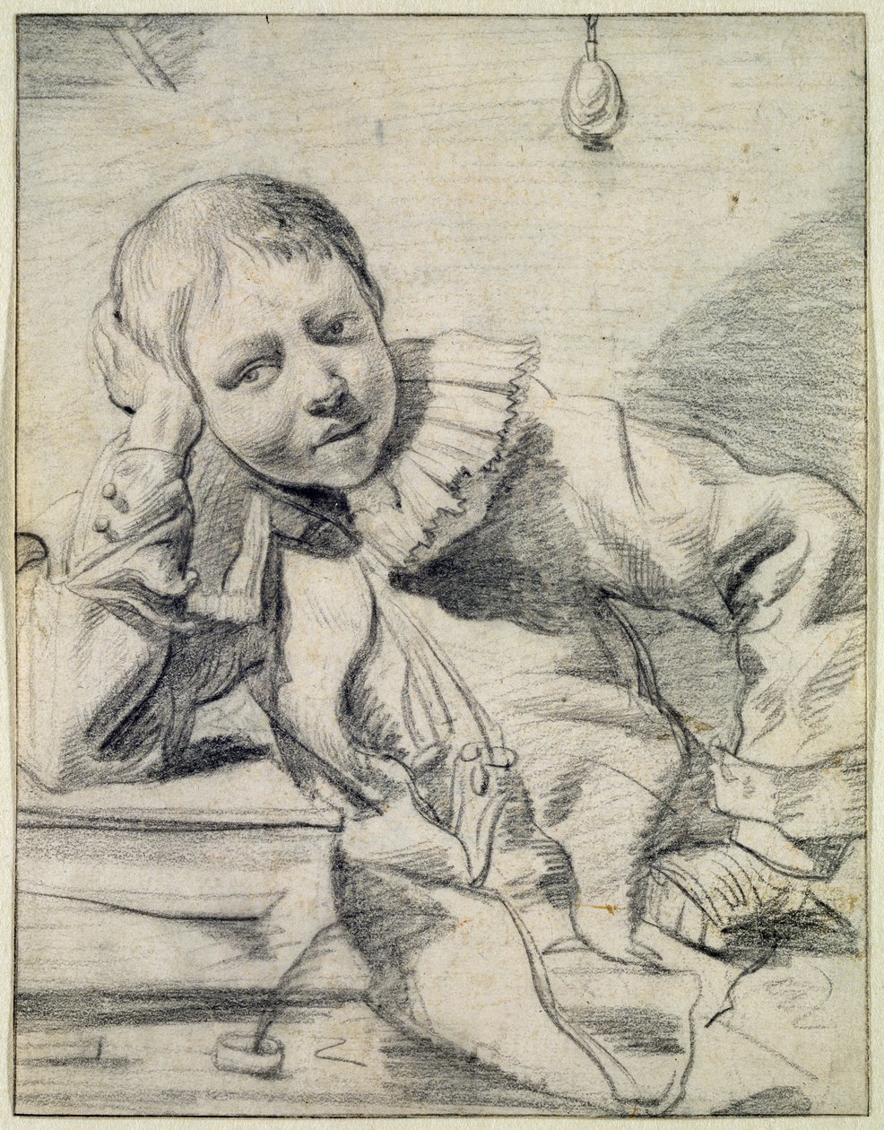 Skoledreng ved sit skrivebord, ca. 1630-45 (kridt på papir) af Dutch School