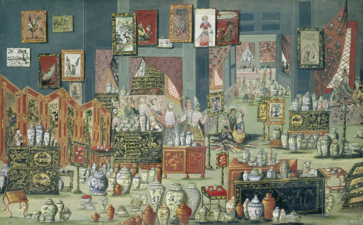 Butik, der sælger kinesiske varer, 1680-1700 af Dutch School