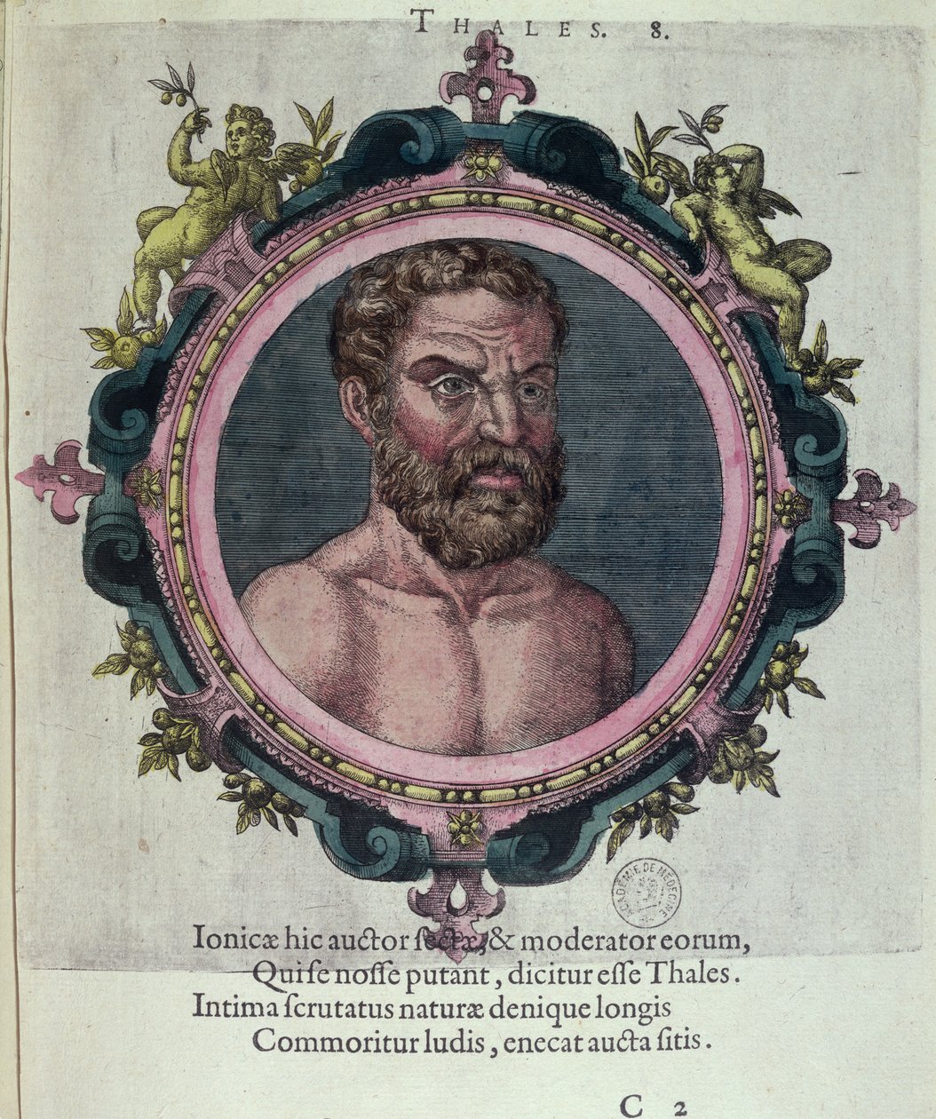Thales of Miletus (ca. 625-547 f.Kr.), illustration fra Ancient and New Physics and Philosophers