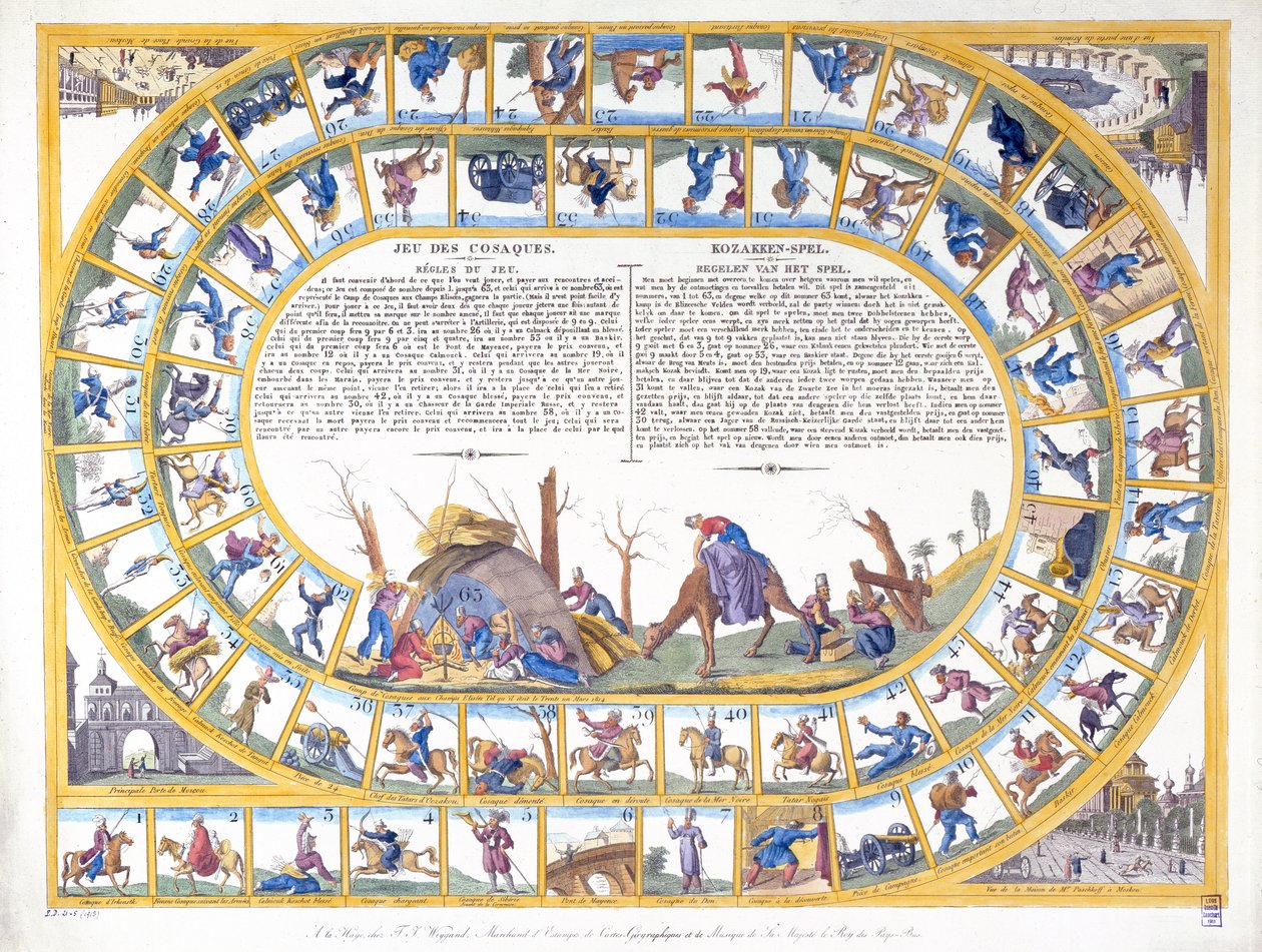 Kosakspillet med illustrationer af forskellige typer russiske soldater, ca. 1815-16 af Dutch School