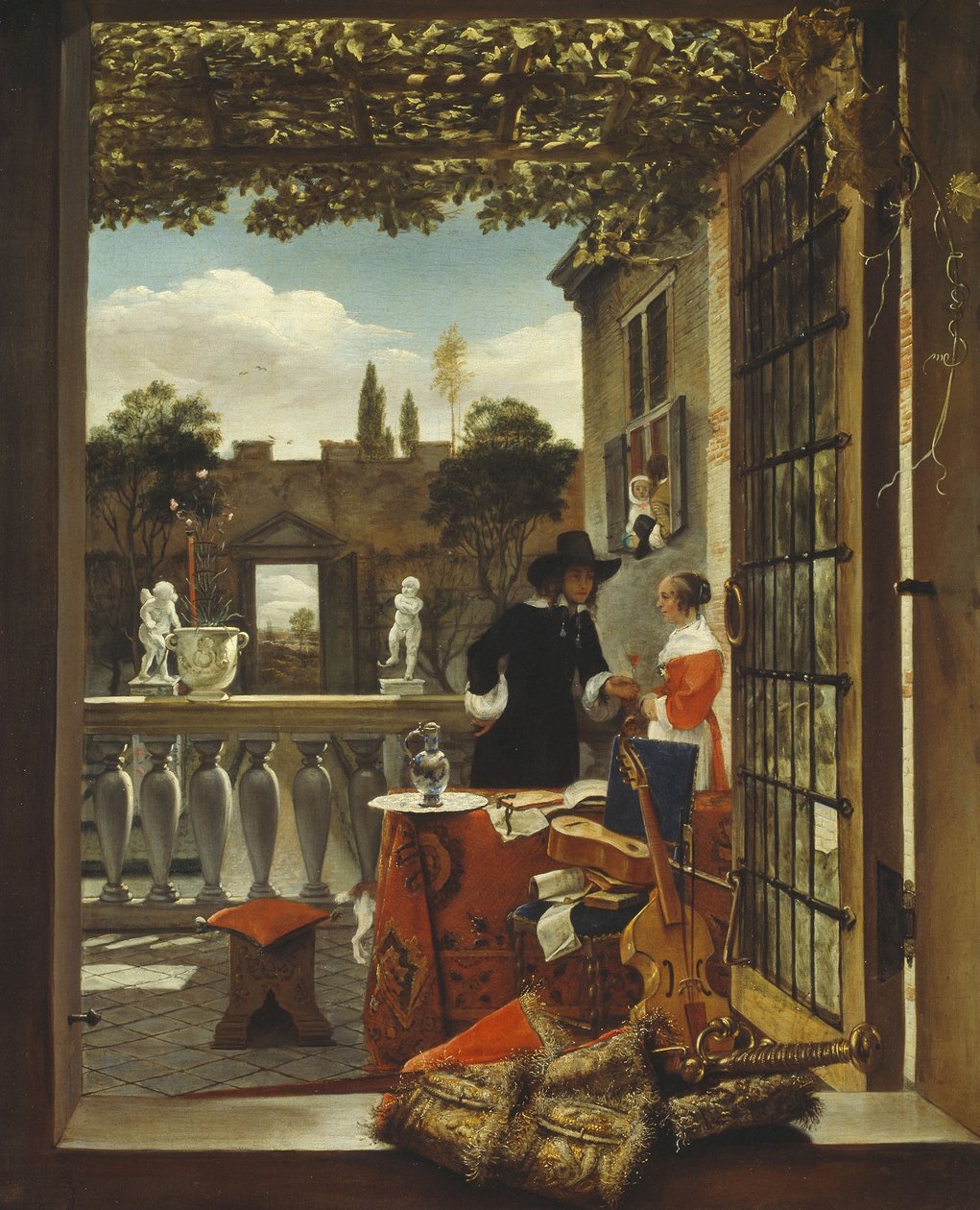 The Terrace, ca. 1655-65 (olie på lærred) af Dutch School