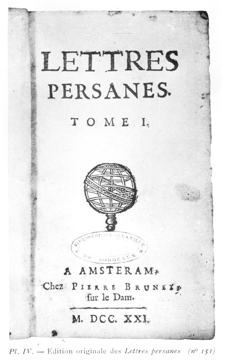 Titelblad til De persiske breve af Charles de Montesquieu (1689-1755) 1721 af Dutch School