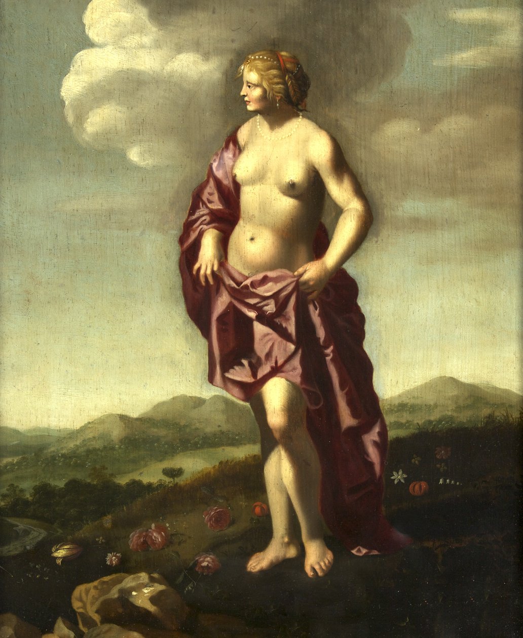 Venus i et landskab (olie på panel) af Dutch School
