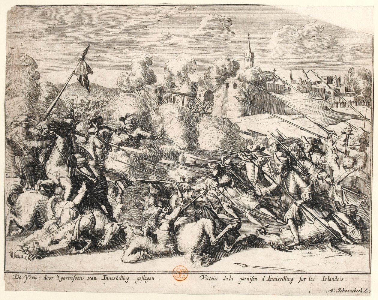 Enniskillen-garnisonens sejr over irerne i 1689, ca. 1691 af Dutch School