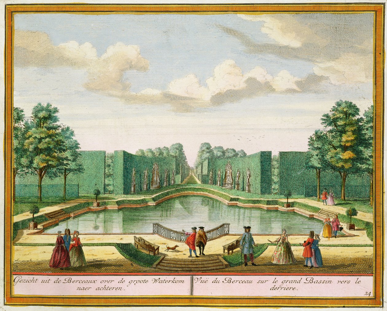 Udsigt fra bøjlen over den store sø, fra Het Zeganplant Kennemerlant, af Hendrick de Leth og Matthias Brouerius Van Nidek, udgivet ca. 1700-1730 af Dutch School