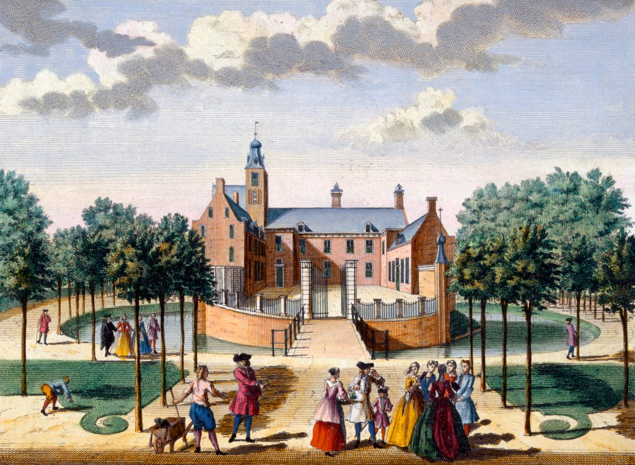 Udsigt over Adrichem House, fra Het Zeganpralent Kennemerlant af Hendrick de Leth og Matthias Brouerius Van Nidek, udgivet ca. 1700-1730 af Dutch School