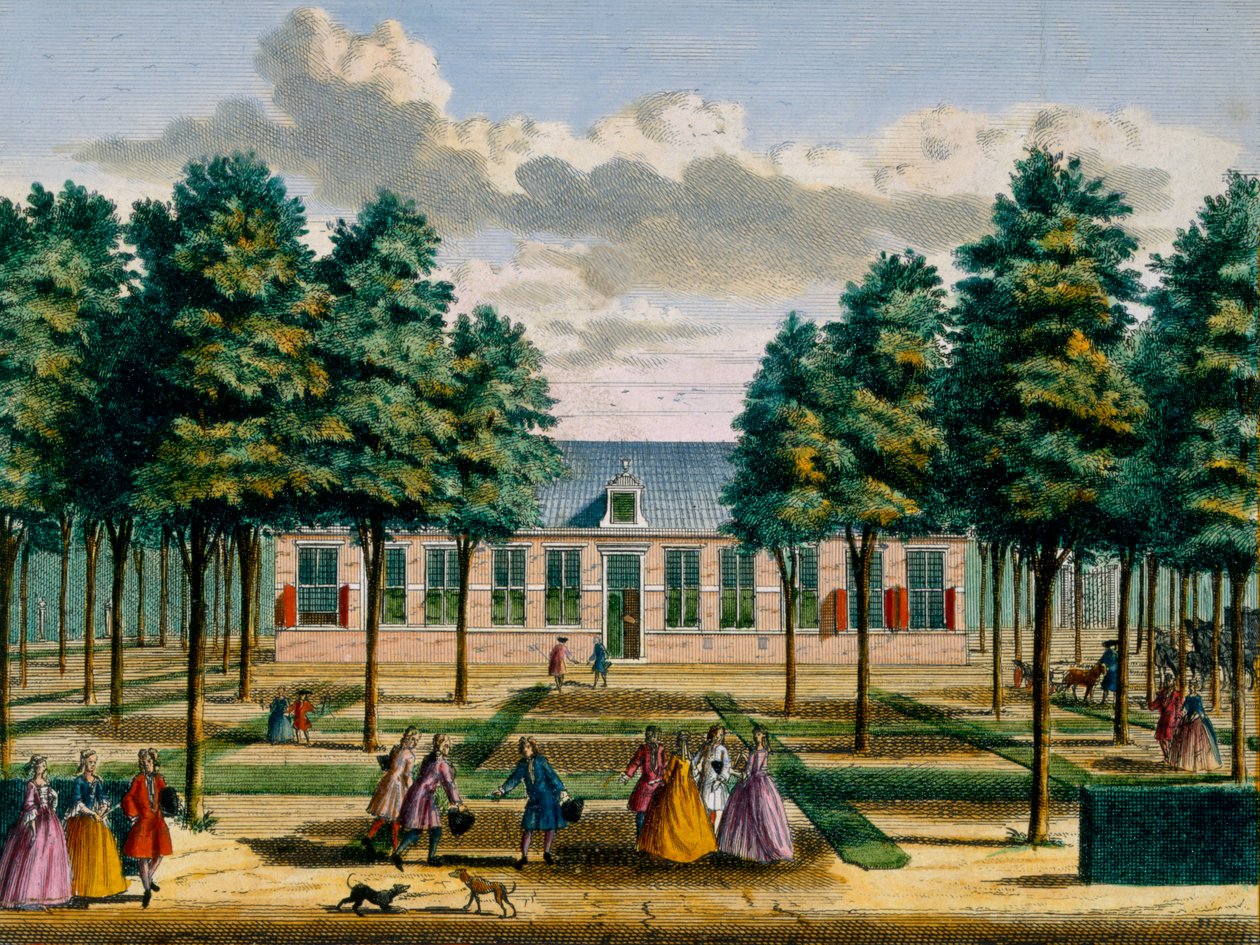 Udsigt over Jagerlust House, fra Het Zeganpralent Kennemerlant af Hendrick de Leth og Matthias Brouerius Van Nidek, udgivet ca. 1700-1730 af Dutch School