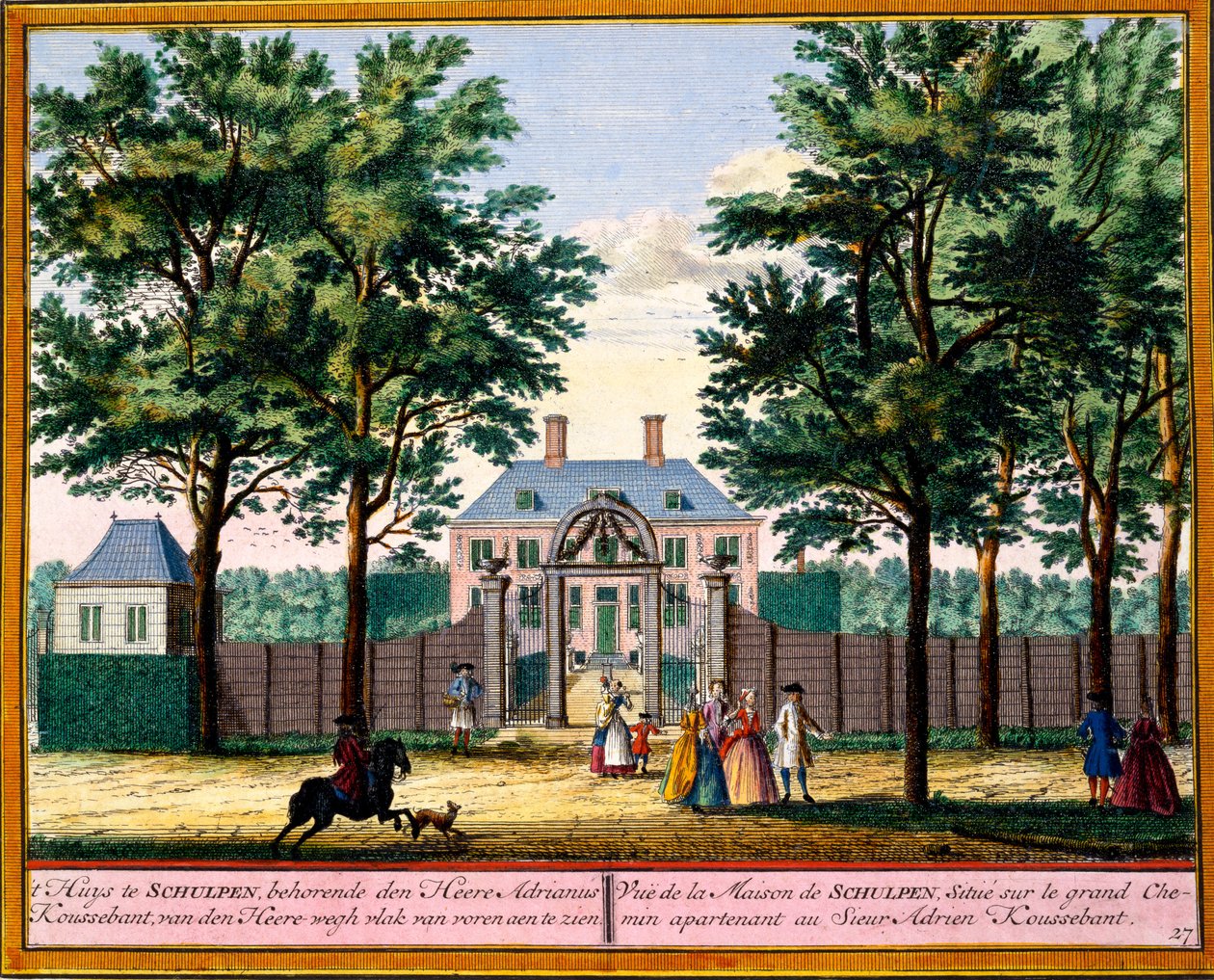 Udsigt over Schulpen House, fra Het Zeganpralent Kennemerlant af Hendrick de Leth og Matthias Brouerius Van Nidek, udgivet ca. 1700-30 af Dutch School