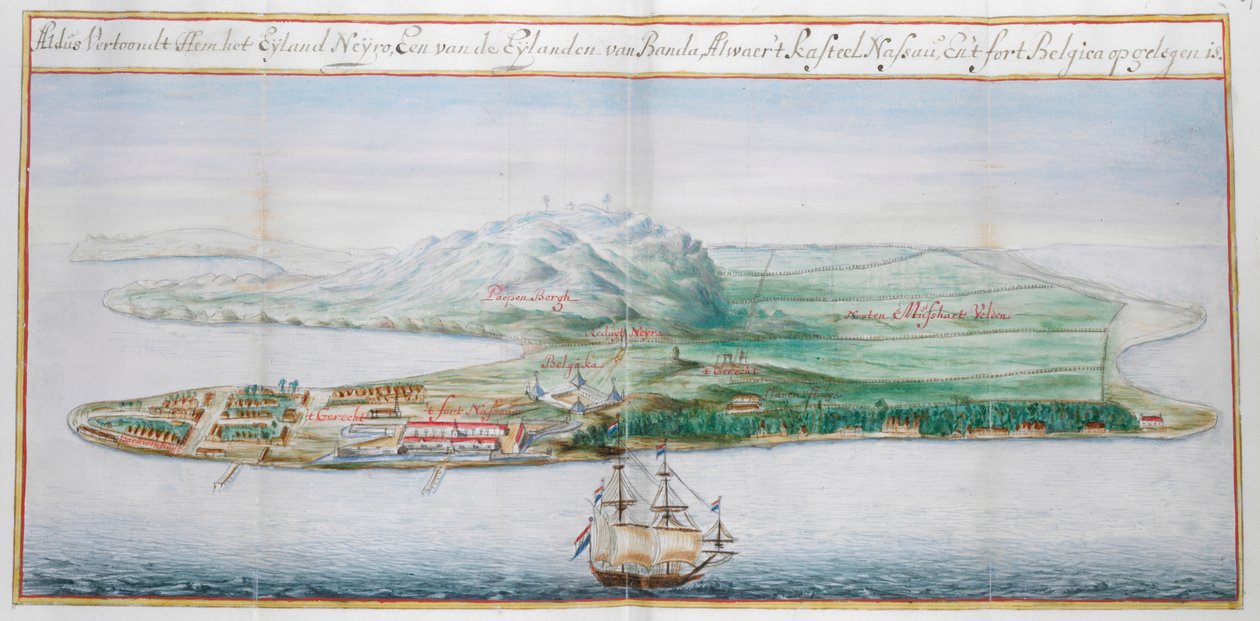 Udsigt over en af Banda-øerne. af Dutch School