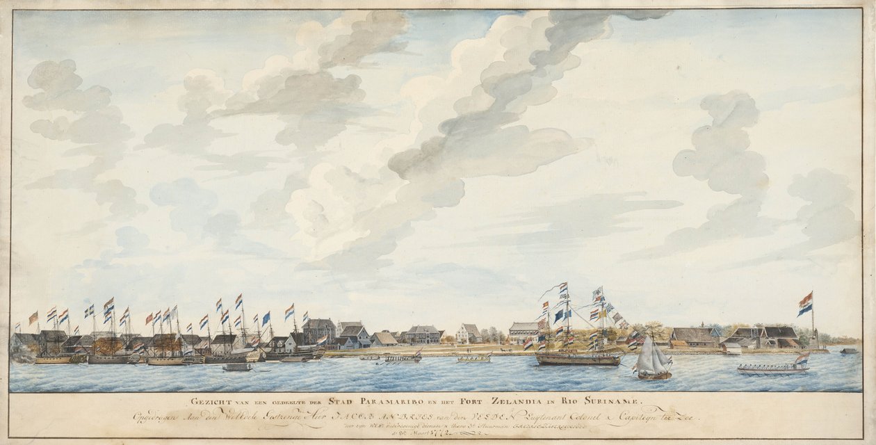 View of the city of Paramaribo and the Fort Zeelandia, 1772dani af Dutch School