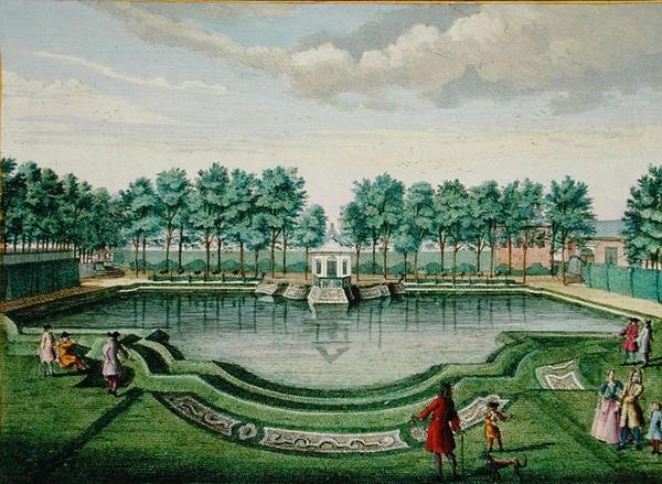 Udsigt over hjorteparken ved den store sø og pavillonen, fra 