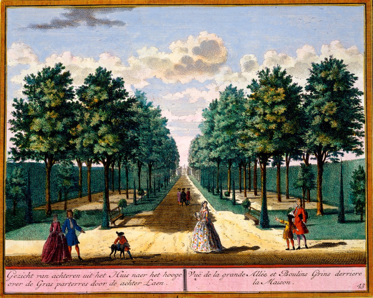 Udsigt over gangbroen på bagsiden af huset, fra Get Zeganpralent Kennemerland af Hendrik de Leth og Matthias Brouerius Van Nidek, udgivet ca. 1700-30 af Dutch School