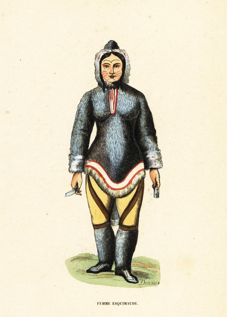 Inuit kvinde med ansigtstatoveringer, Mackenzie River, Yukon, Canada af Duverger Duverger