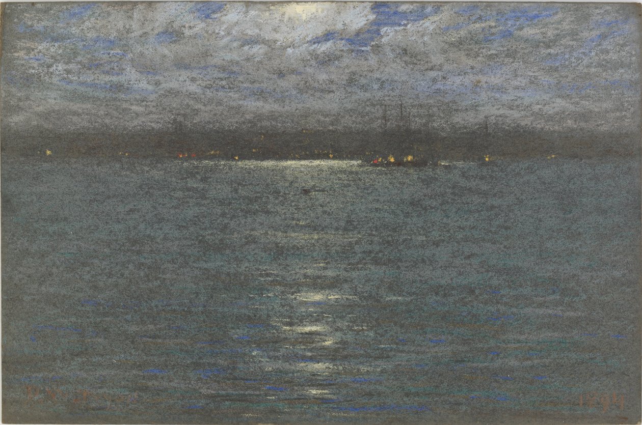 Night: A Harbor, 1894 (pastel på brunt papir) af Dwight William Tryon