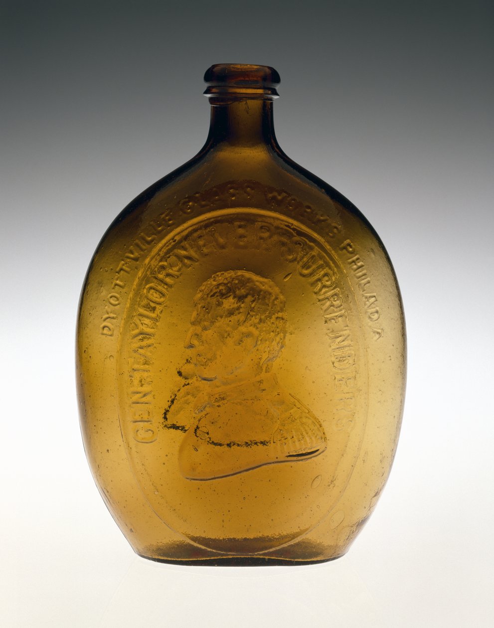 Figureret kolbe, c. 1847 (ikke-bly glas) af Dyottville Glass Works