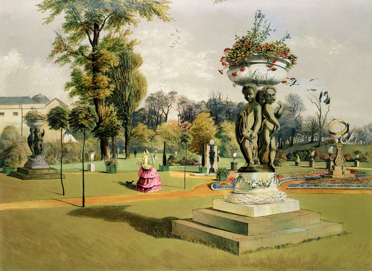 The Terrace Garden, Woburn Abbey (chromolitho) af E. Adveno Brooke