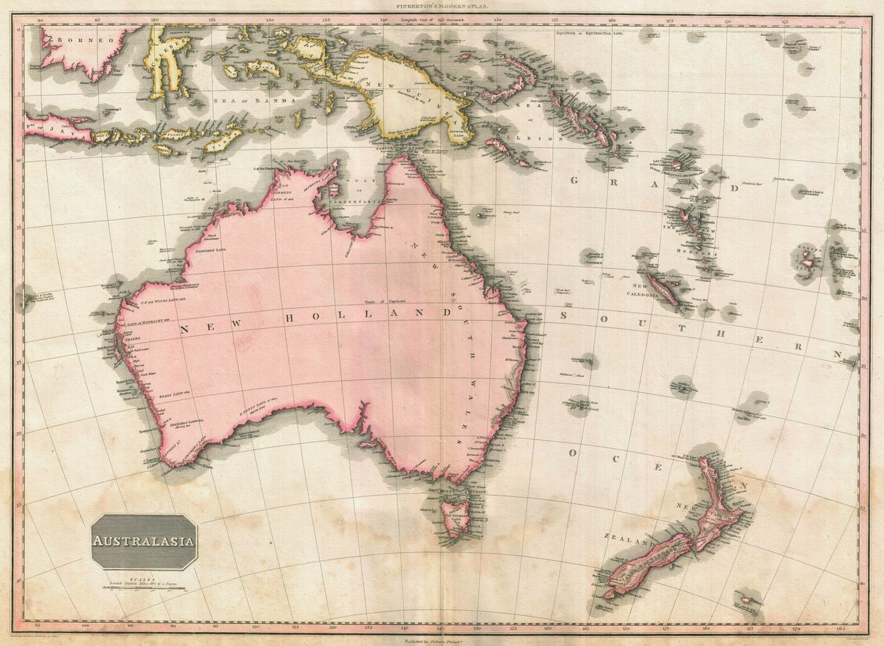John Pinkertons kort over Australien og det sydvestlige Stillehav, 1818 (farvestik) af E. J. Pinkerton