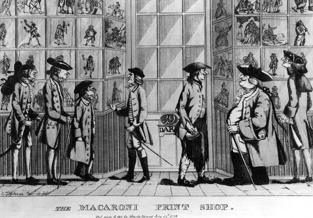The Macaroni Print Shop, pub. af N. Darley, 1772 af E Jopham