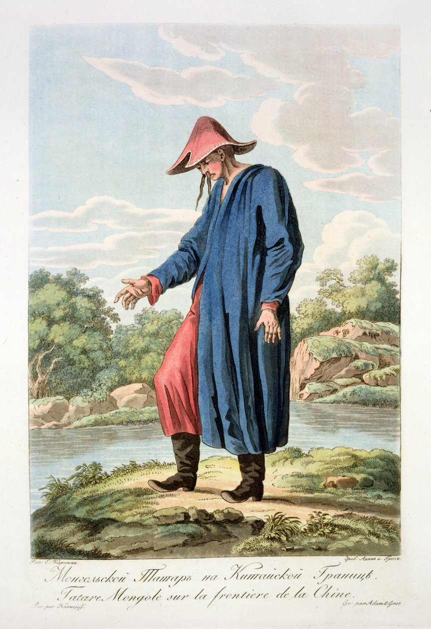 Mongolsk tatar på den kinesiske grænse, graveret af Victor Adam (1801-66) og Gros af E. Karnejeff