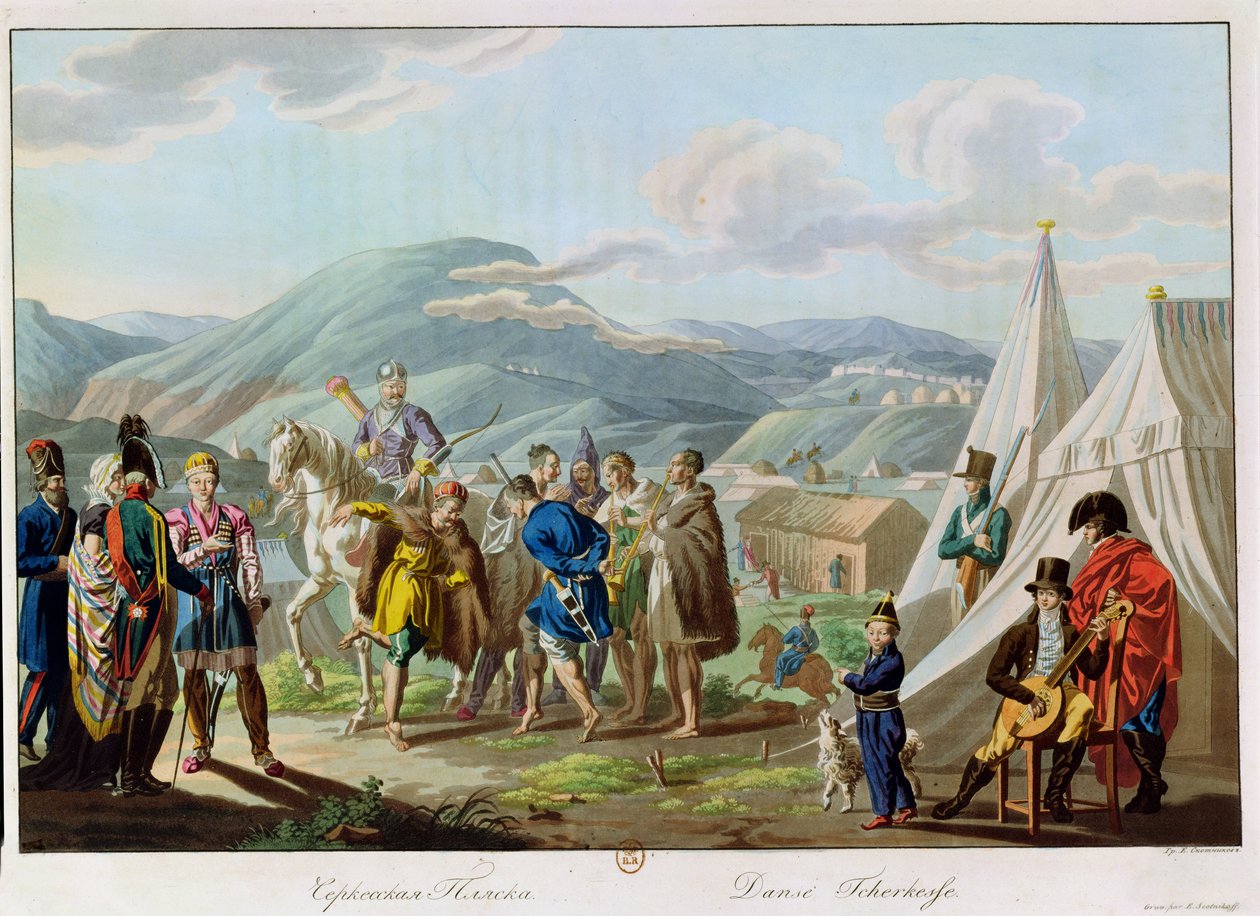 En tcherkesse-dans, graveret af Scotnikov, 1813 (akvatint) af E. Korneyev